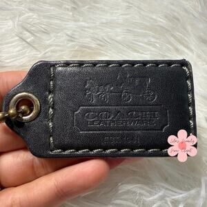 2” y2k COACH Black Leatherware Fob Bag Charm Hang tag Hangtag